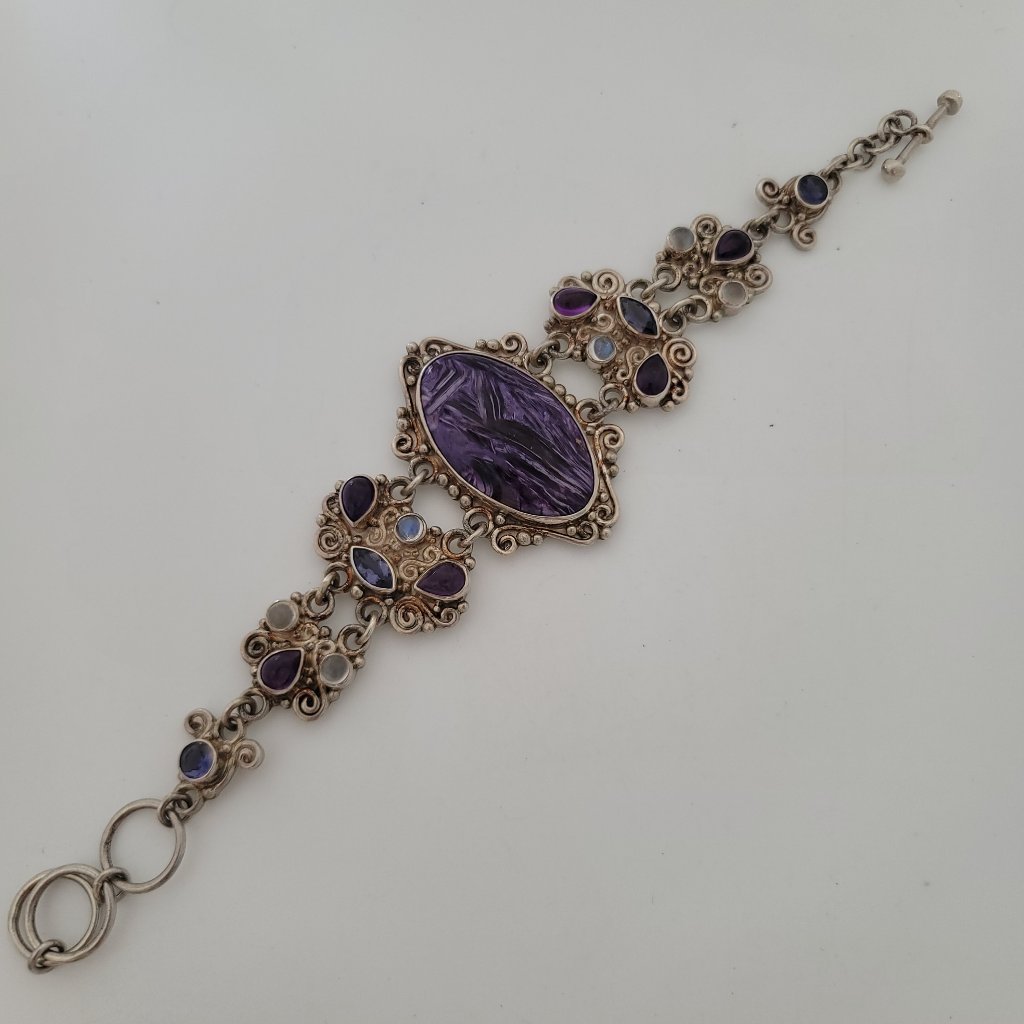 Amethyst Iolite Moonstone Charoite Sterling Bracelet By Sajen 100$